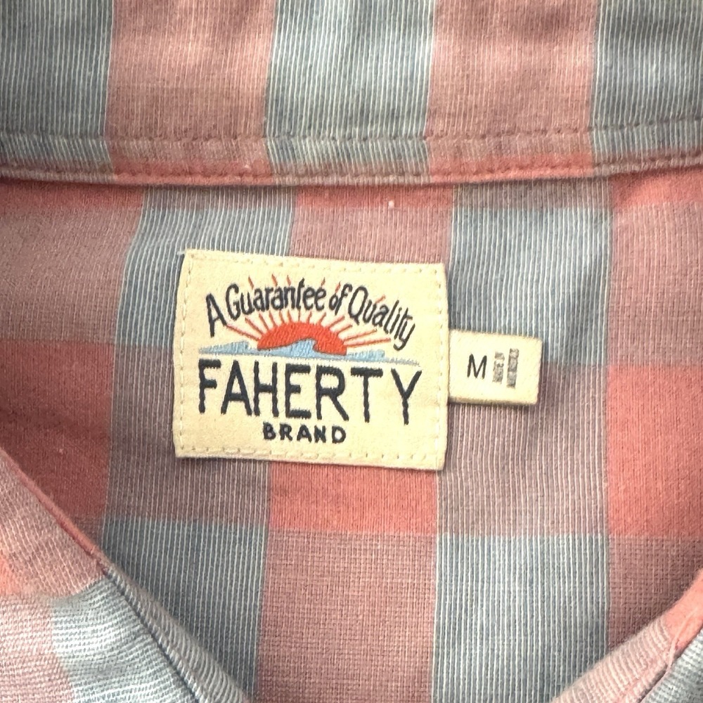 Faherty Stretch Summer Blend Men's Med Long Sleeve Linen Shirt Pink Blue Plaid - Picture 6 of 11